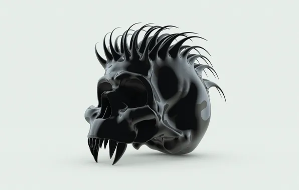 Picture black, skull, spikes, fangs, Mohawk, mutant, orbit