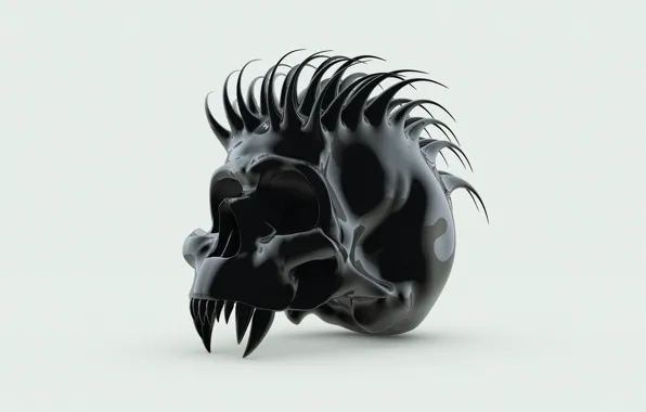 Black, skull, spikes, fangs, Mohawk, mutant, orbit