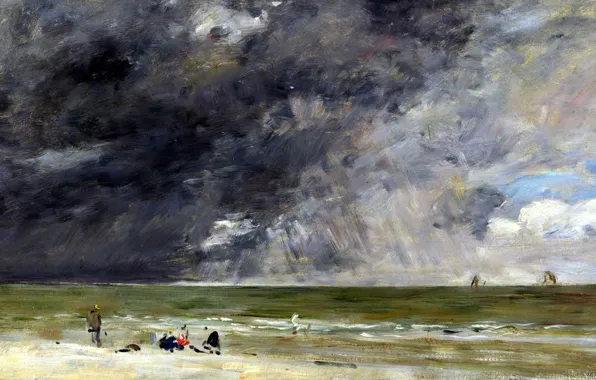 Landscape, clouds, picture, Eugene Boudin, Beach Trouville