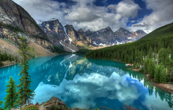 Picture forest, the sky, clouds, mountains, Canada, lake