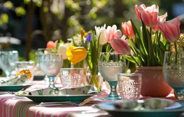 Flowers, holiday, bouquet, spring, tulips, March 8, AI art, universal holiday background