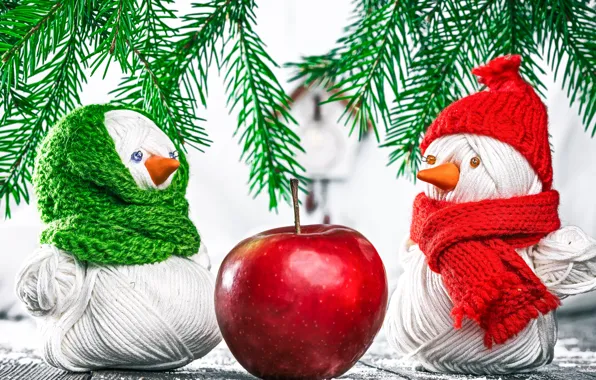 Background, gift, spruce, branch, New year, snowman, box, gift