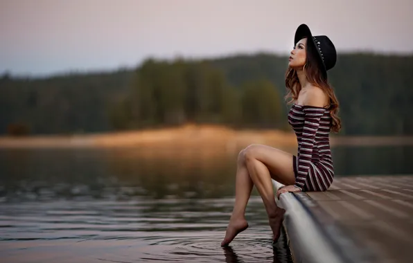 Look, girl, nature, pose, river, dress, the bridge, bokeh