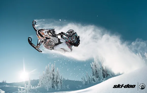 Picture forest, snow, jump, sport, sport, snow, snowmobile, freeride
