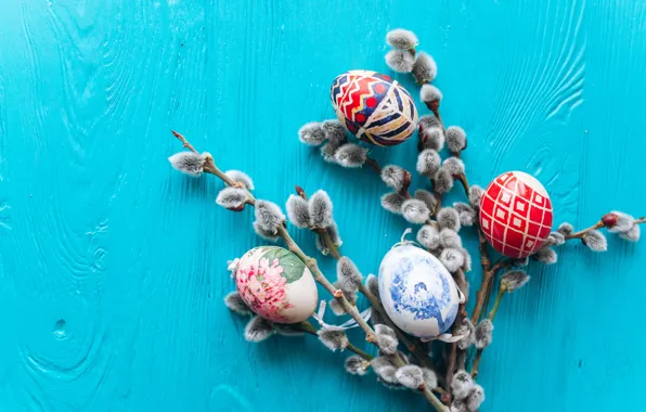 Picture branches, eggs, spring, colorful, Easter, wood, Verba, spring