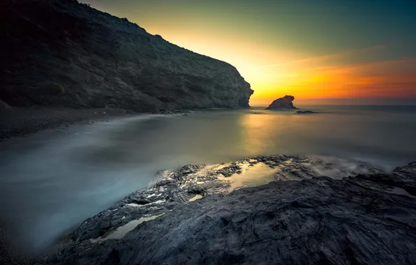 Picture landscape, stones, the ocean, rocks, dawn, shore