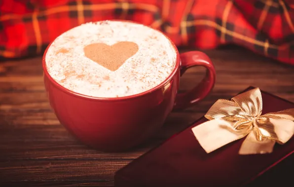 Picture foam, gift, heart, coffee, Cup, red, heart, cappuccino