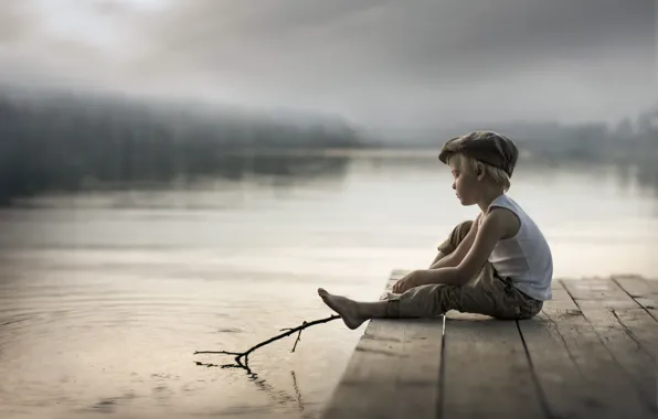 Picture bridge, lake, boy