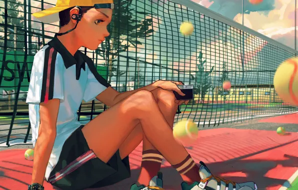 Mesh, sport, balls, guy, racket