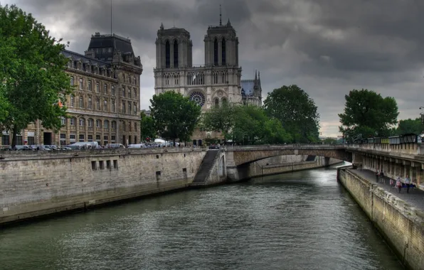 Picture bridge, river, France, Paris, hay, Notre Dame Cathedral
