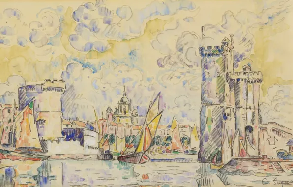 Figure, watercolor, Paul Signac, The Port Of La Rochelle, Paul Signac