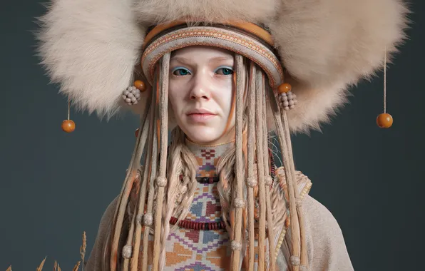Picture girl, costume, dreadlocks, rite, with Slavic origin, Female model