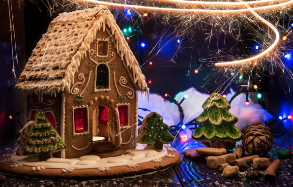 Picture design, holiday, New Year, Christmas, cakes, gingerbread house