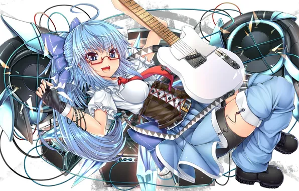Look, girl, joy, guitar, touhou, art, Cirno, kantarou