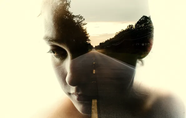 Road, girl, abstraction