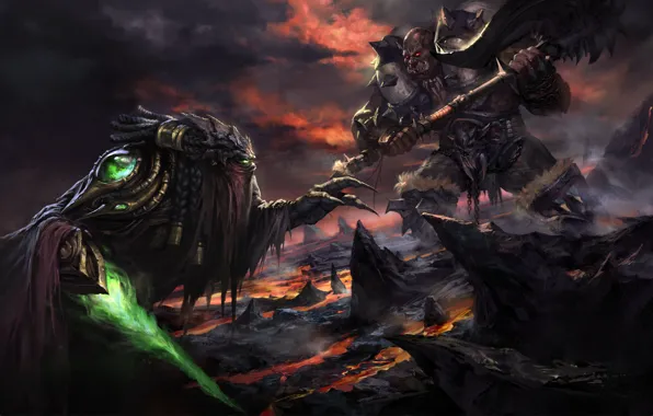 Warrior, Orc, wow, world of warcraft, Garrosh Hellscream, Garrosh Hellscream, Garrosh vs Zeratul