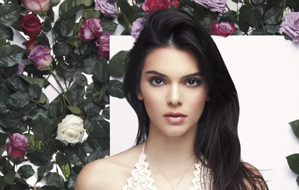 Flowers, background, model, portrait, roses, makeup, brunette, hairstyle