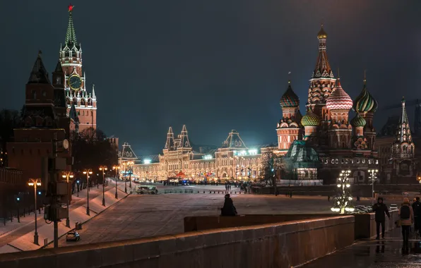 The city, the evening, lighting, Moscow, Cathedral, Spasskaya tower, dome, Red Square