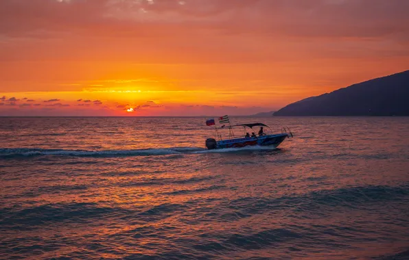 Sea, mountains, Abkhazia, Ruslan Vostrikov, Evening Gagra