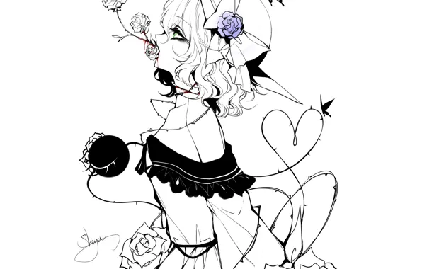 Look, girl, blood, roses, art, spikes, Touhou, Touhou