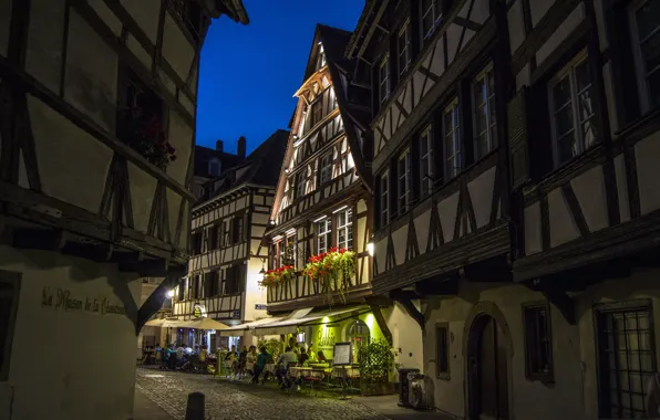 Picture night, lights, street, France, home, restaurant, Strasbourg