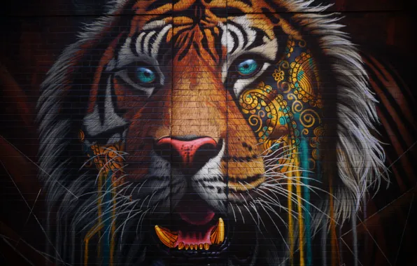 Tiger, Graffiti, Wallpaper