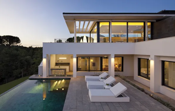 Picture Villa, the evening, pool, lighting, architecture, terrace