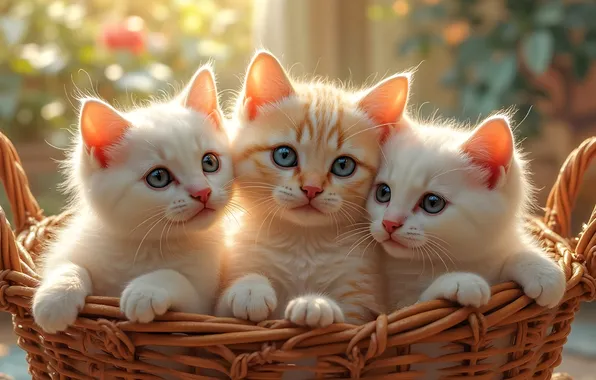 Look, cats, pose, kittens, trio, faces, AI art, neural network