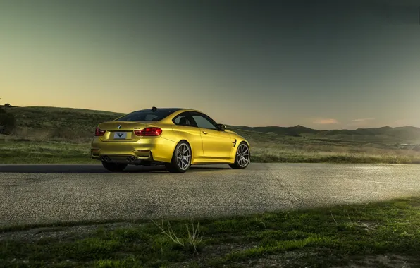 The sky, mountains, yellow, bmw, BMW, yellow, back, f82