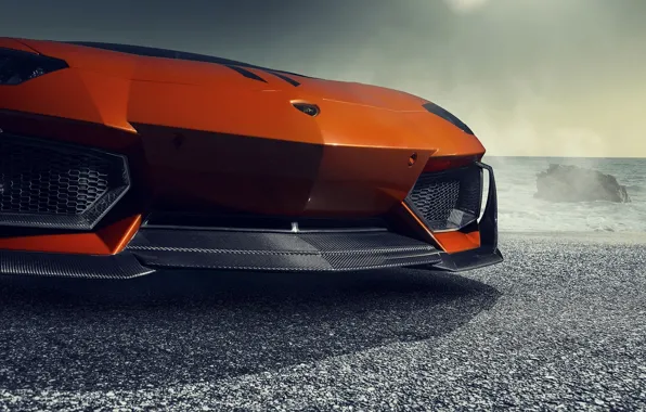 Picture Lamborghini, Orange, Front, Vorsteiner, Sun, Sea, Supercar, Zaragoza