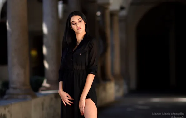 Pose, black dress, gesture, beautiful girl, charm, Marco Maria Marcolini