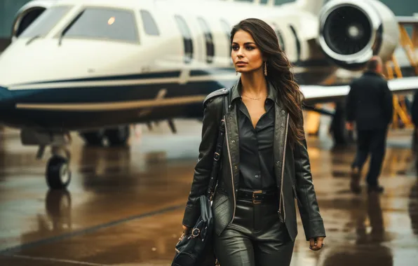 Rain, plane, private, rich, out, businesswoman, getting