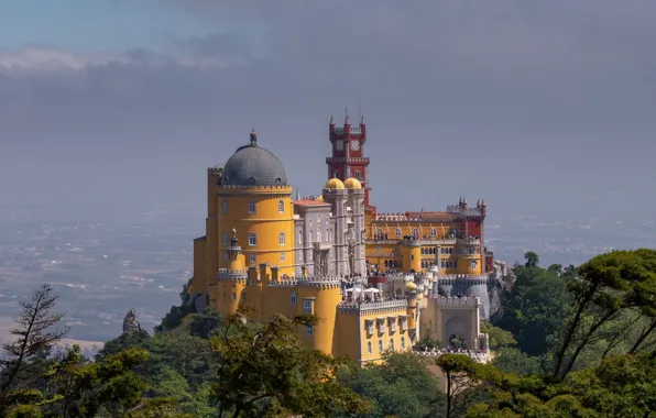 Picture the sky, castle, hill, Sintra - Pena Palace