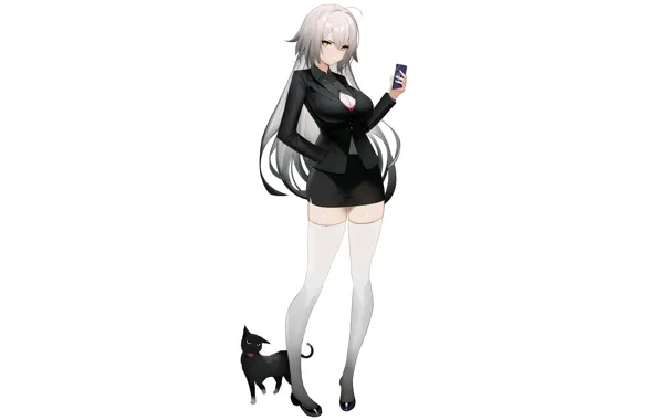 Girl, sexy, cleavage, blouse, thighhighs, long hair, boobs, anime