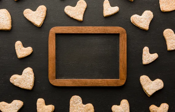 Holiday, heart, heart, frame, cookies, hearts, black background, heart
