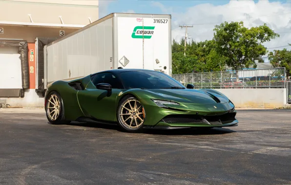 Ferrari, Green, Trailer, Sportcar, SF90, Ferrari SF90