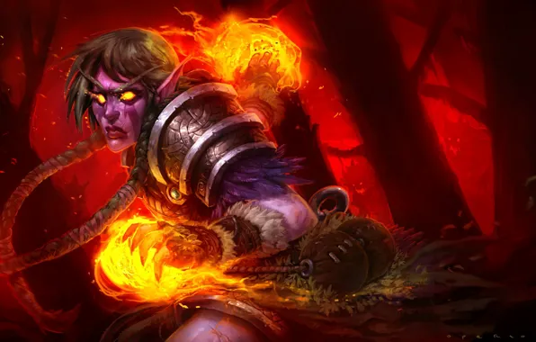 Picture Figure, Fire, Blizzard, Elf, Art, Art, Night Elf, WarCraft