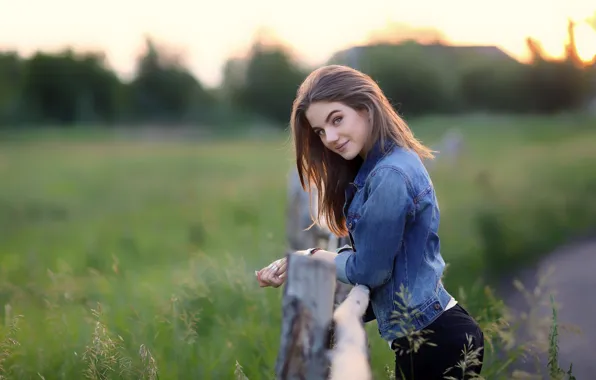 Picture Girl, Green, Eyes, Blond, Fence, Sight