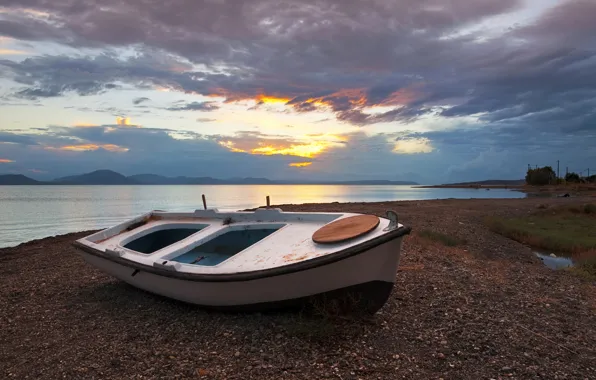 Picture beach, clouds, sunset, clouds, lake, boat