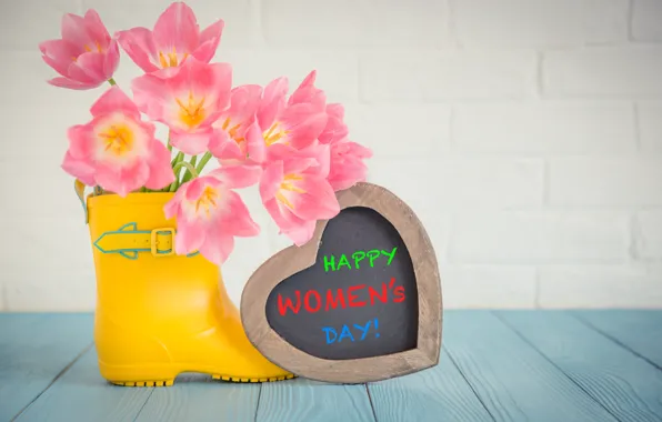 Holiday, bouquet, hearts, love, March 8, pink tulips