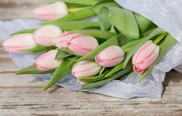 Picture flowers, bouquet, tulips, pink, wood