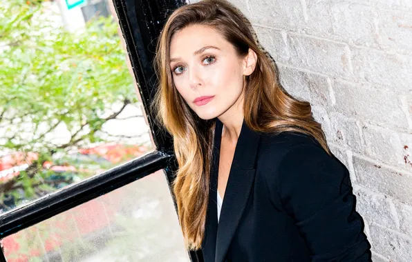 Look, pose, makeup, hair, window, Elizabeth Olsen, Elizabeth Olsen, background wall