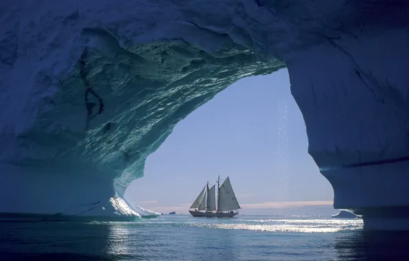 Ice, sea, ship, sailboat