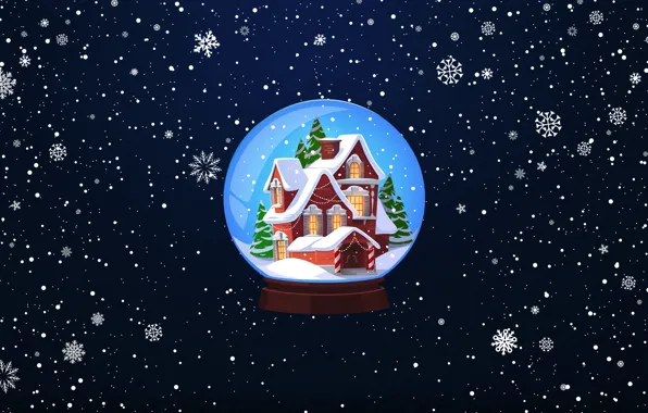 Winter, Minimalism, Snow, New Year, House, Christmas, Ball, Background