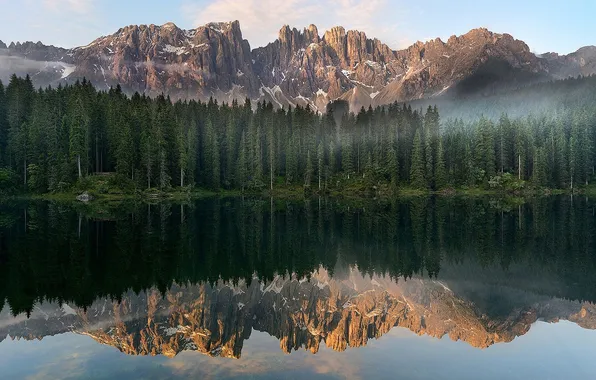 Forest, the sky, clouds, trees, landscape, mountains, nature, lake