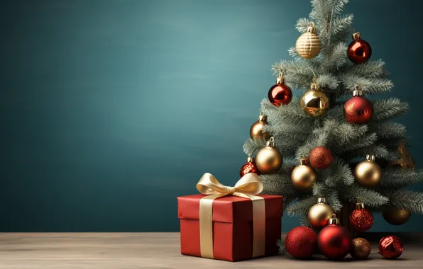 Balls, lights, box, gift, Shine, Christmas, gifts, New year