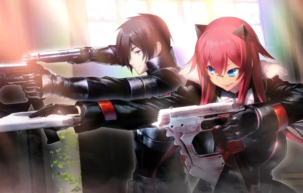 Picture girl, weapons, anime, art, guy, two, manga, Tokyo Necro