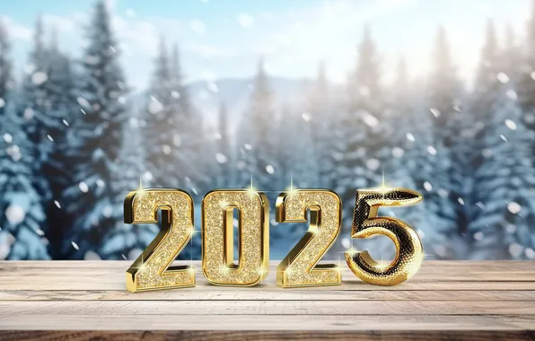 Winter, forest, snow, gold, tree, snake, figures, New year