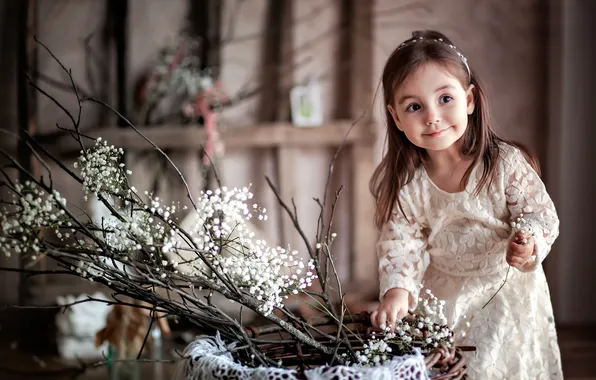 Picture flowers, child, girl, smile
