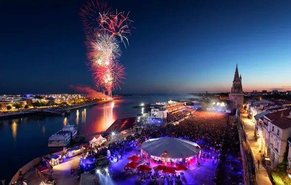 Night, France, salute, fireworks, La Rochelle, Poitou-Charentes, Independence Day